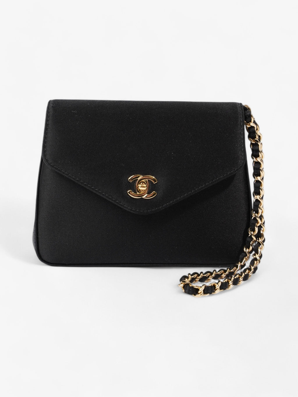Chanel Vintage Envelope Wristlet Black Satin