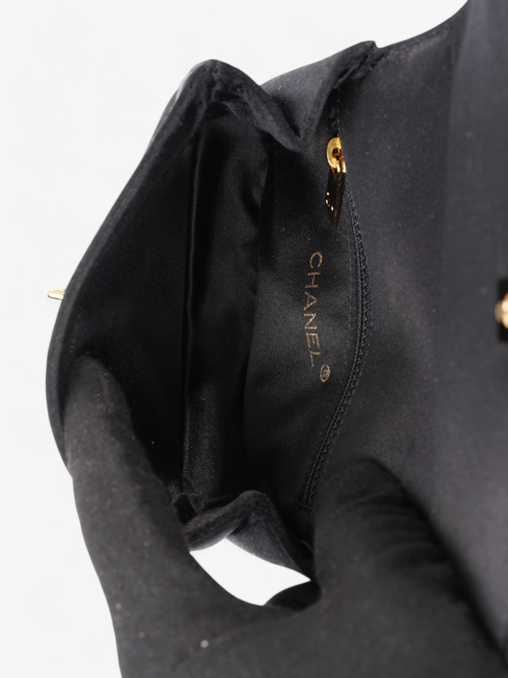Chanel Vintage Envelope Wristlet Black Satin