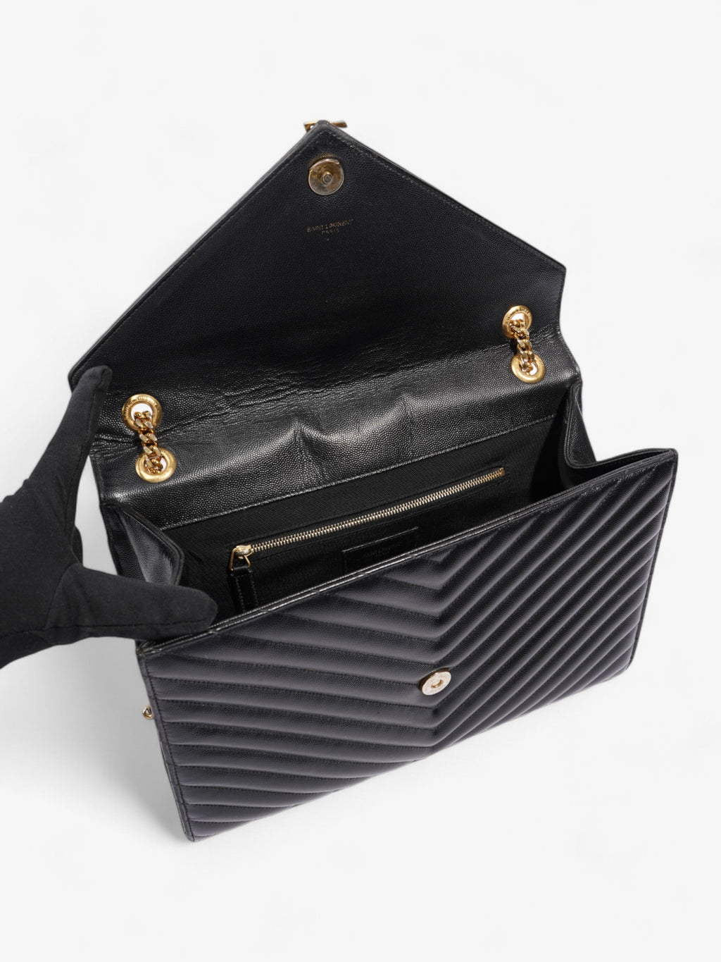 Saint Laurent Envelope Black Grained Leather Large