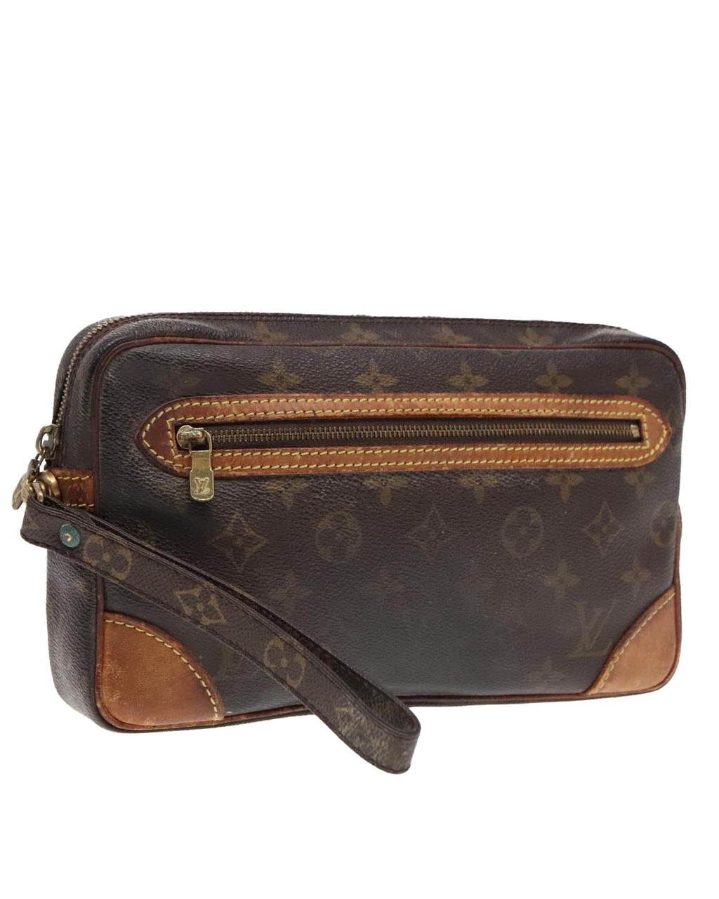 Monogram Canvas Clutch Bag with Surface Rubbing and Storage Smell