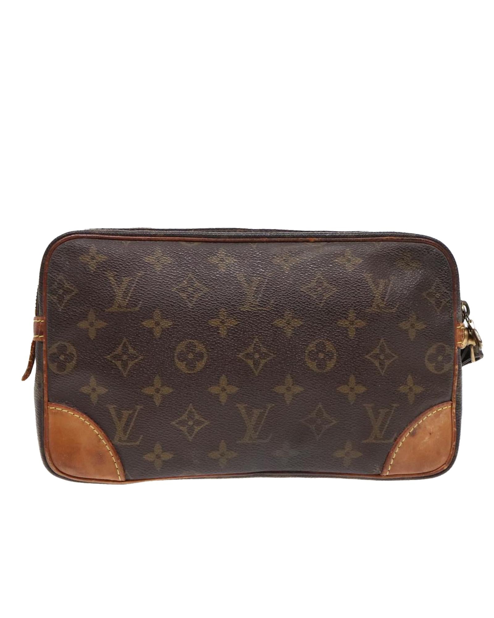 Monogram Canvas Clutch Bag with Surface Rubbing and Storage Smell