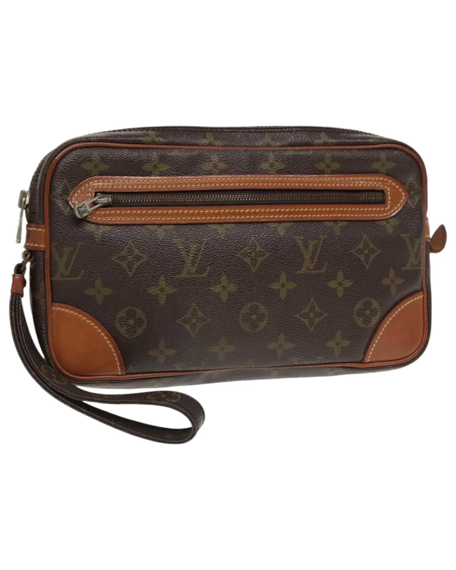 Monogram Canvas Vintage Clutch Bag with Surface Rubbing and Scratches