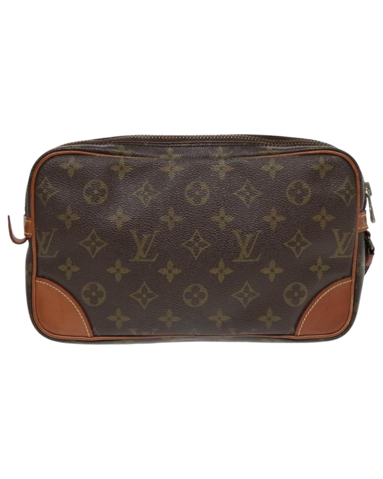 Monogram Canvas Vintage Clutch Bag with Surface Rubbing and Scratches