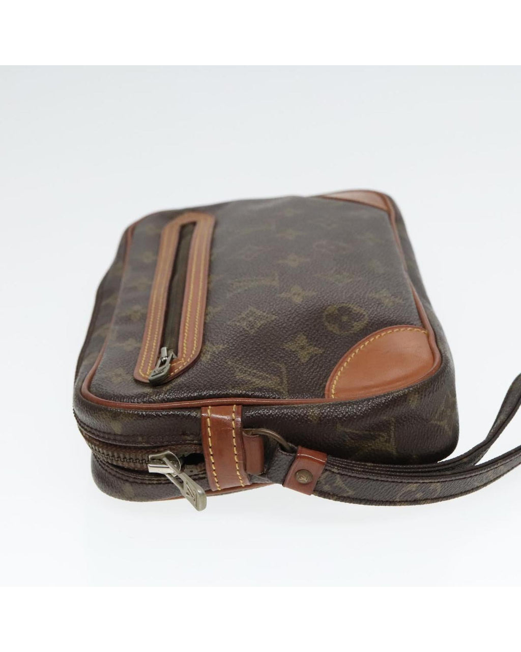 Monogram Canvas Vintage Clutch Bag with Surface Rubbing and Scratches