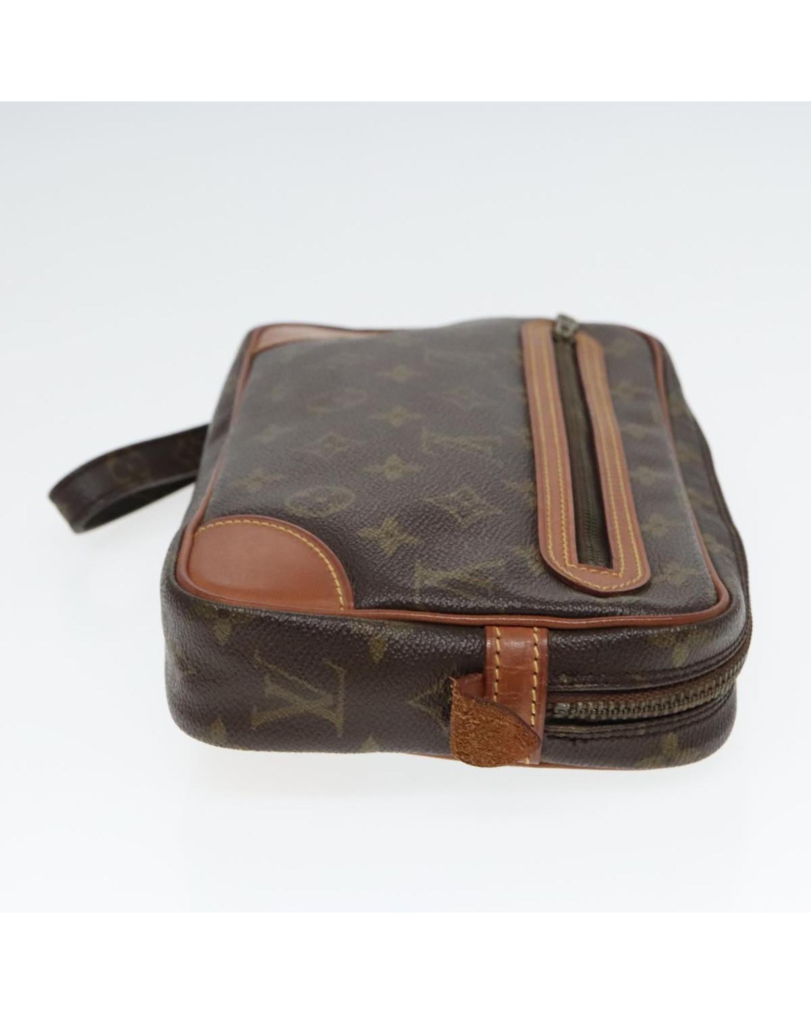 Monogram Canvas Vintage Clutch Bag with Surface Rubbing and Scratches