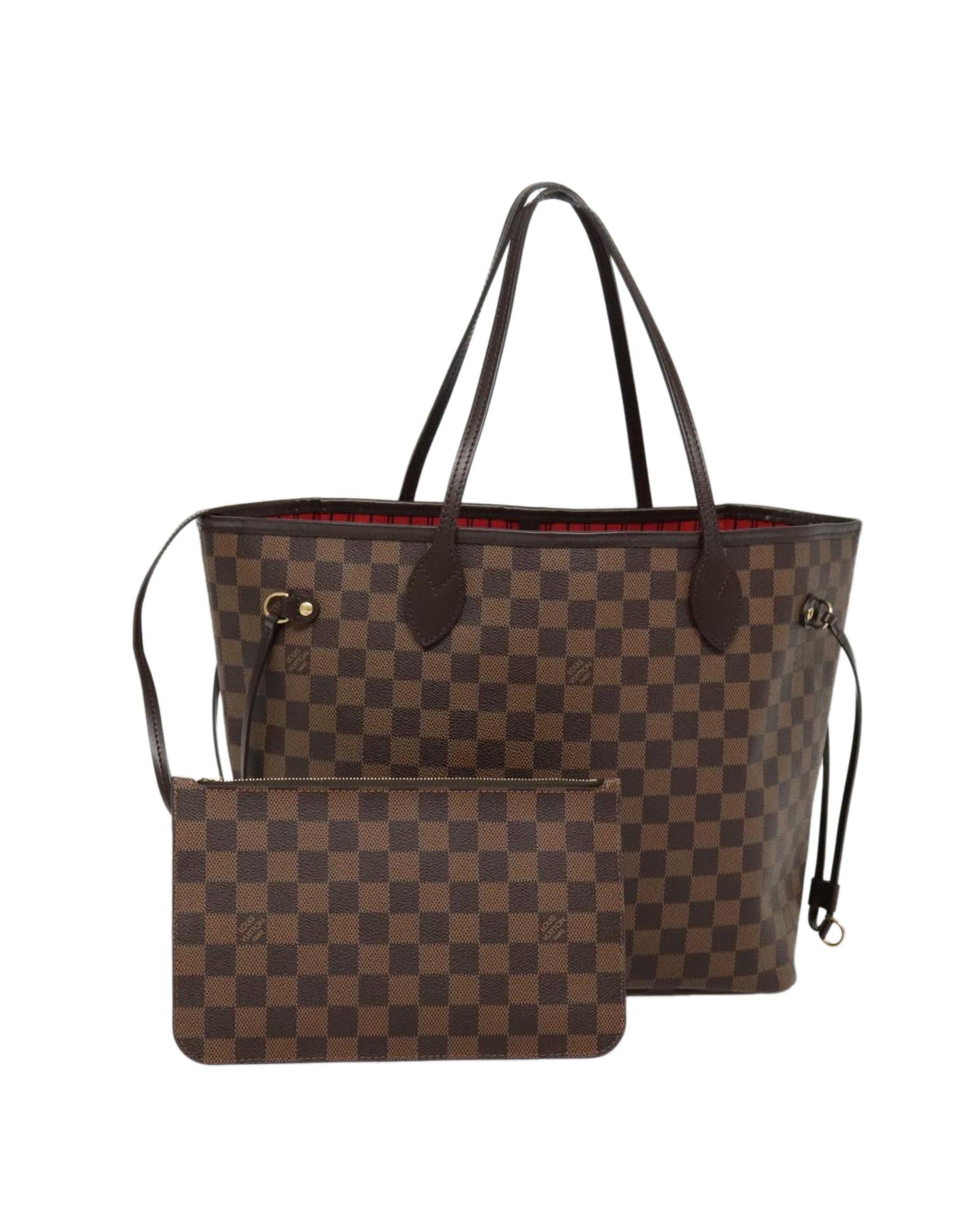 Damier Ebene Canvas Neverfull Tote Bag with Dust Bag and Pouch