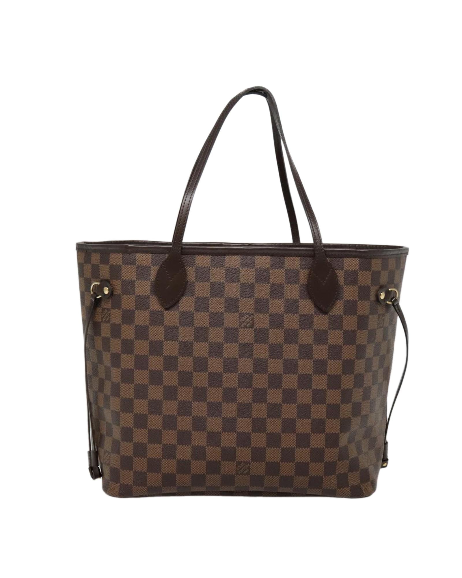 Damier Ebene Canvas Neverfull Tote Bag with Dust Bag and Pouch