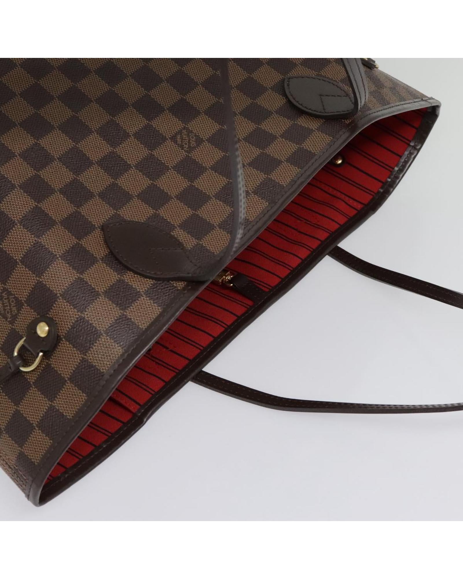 Damier Ebene Canvas Neverfull Tote Bag with Dust Bag and Pouch