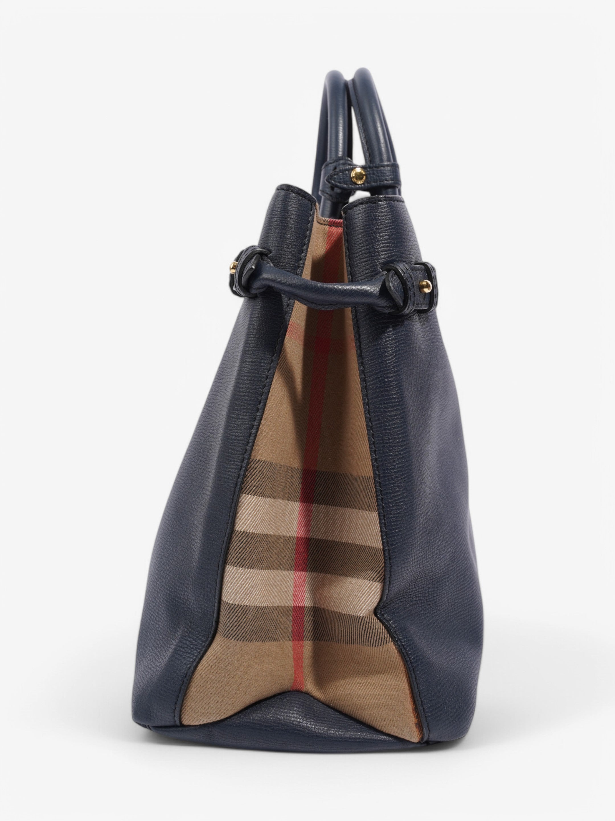 Burberry Banner Bag Navy / Beige Checkered Leather Large
