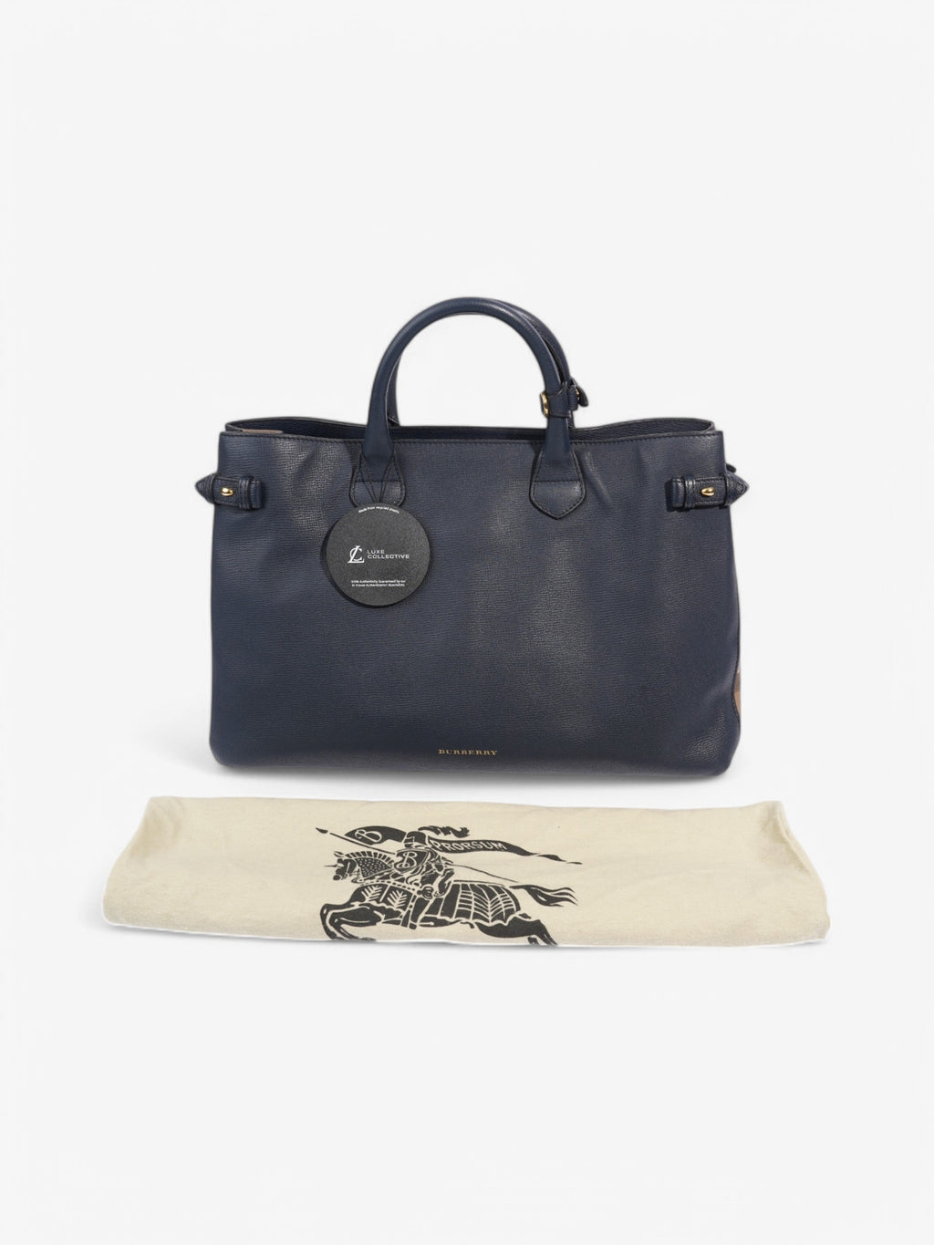 Burberry Banner Bag Navy / Beige Checkered Leather Large