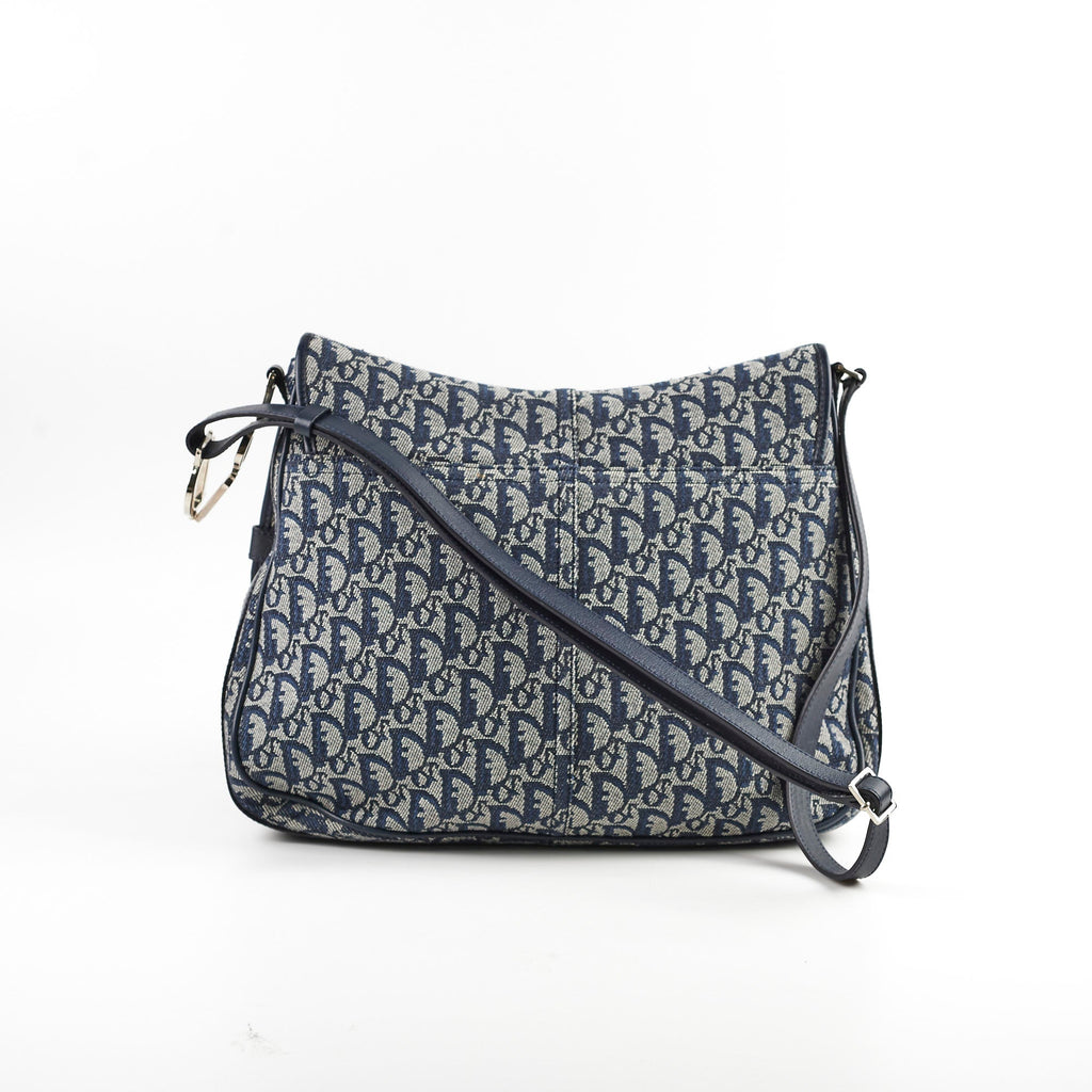Christian Dior Canvas Vintage Navy Oblique Flap Side Carry 2004