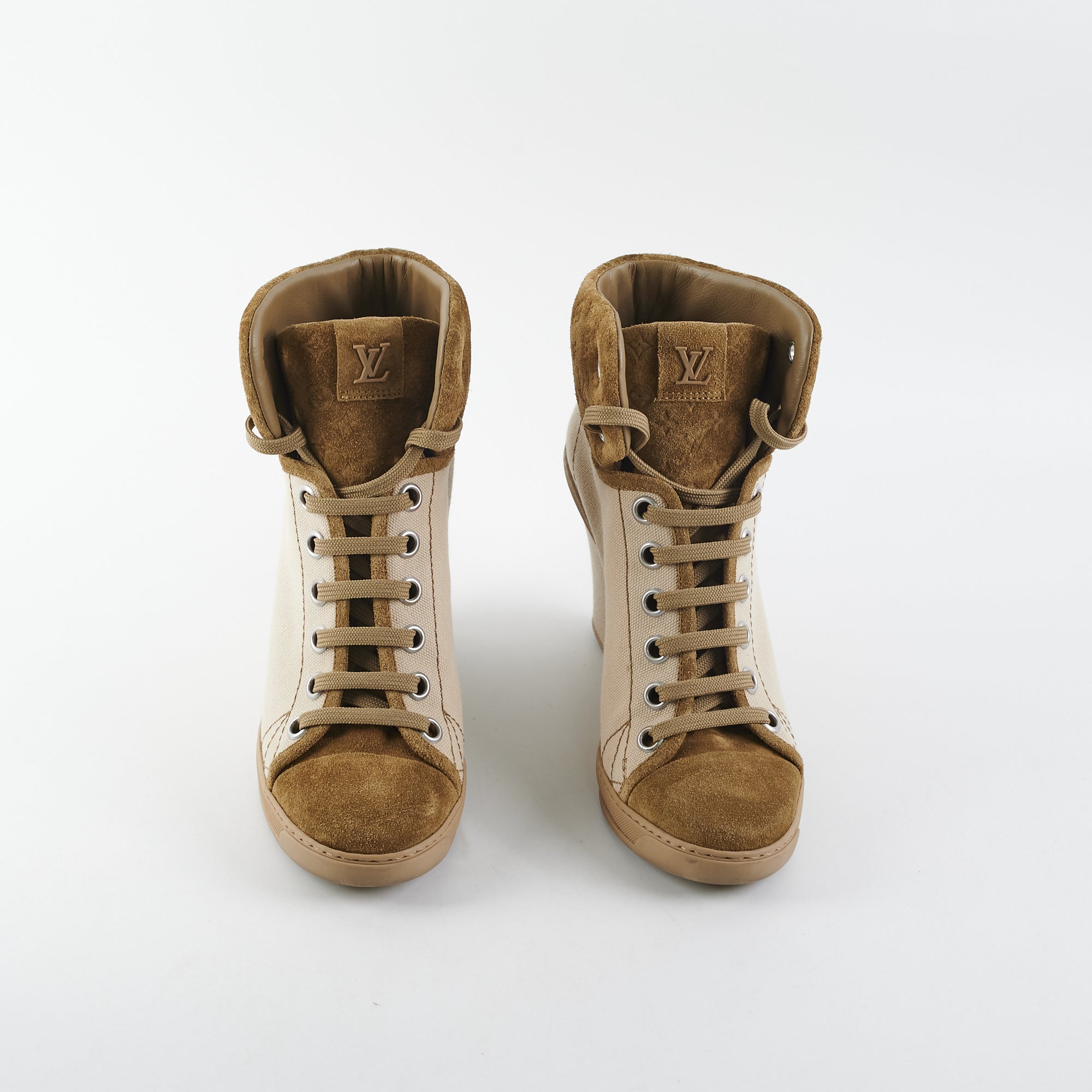 Louis Vuitton Batignolles Wedge Canvas Sneakers 36.5 Beige