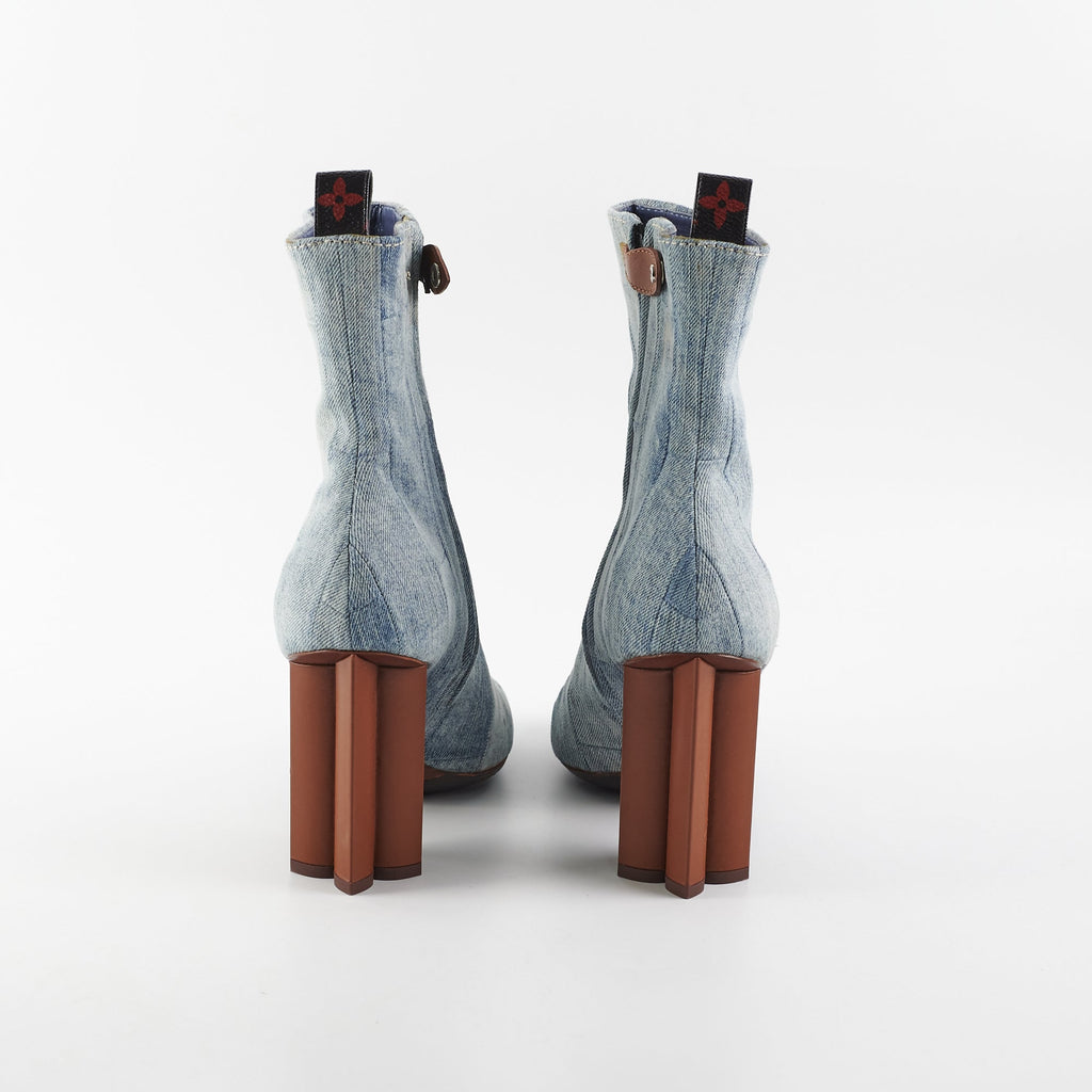 Louis Vuitton Silhouette Denim Heel Ankle Boots 37