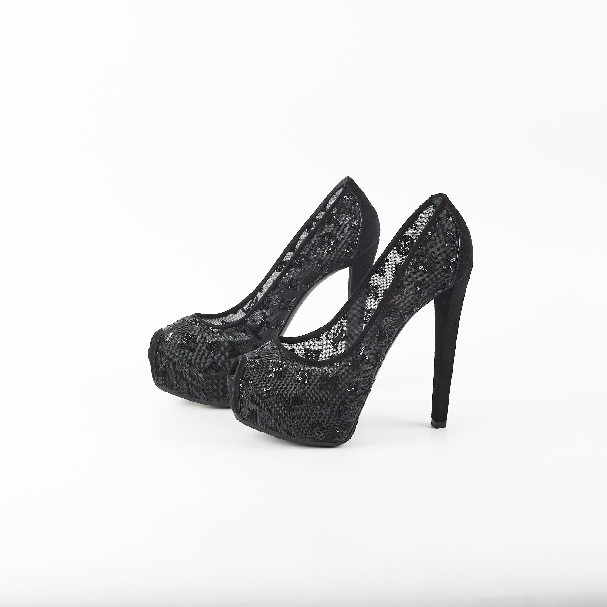Louis Vuitton Mesh Sequin Monogram Black Size 37 Pumps Heels