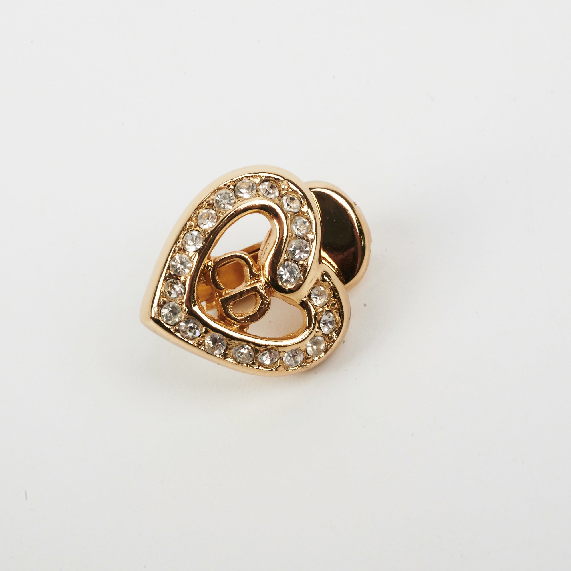 Christian Dior Heart Rhinestone Clip On Earrings Costume Jewellery