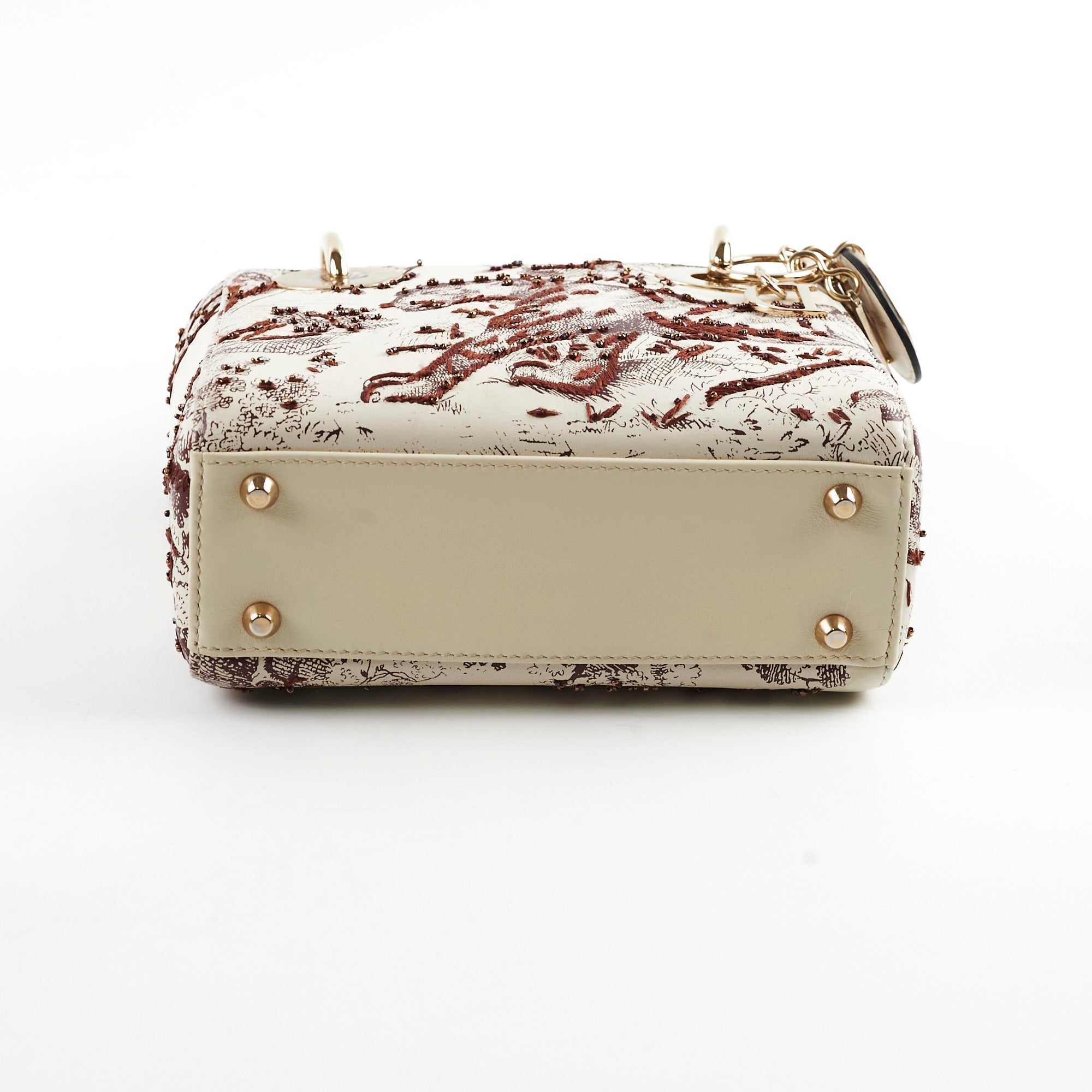 Christian Dior Mini Lady Dior Calfskin Limited Edition Embroidered Bag Ivory/Burgundy