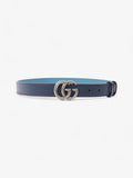 Gucci GG Marmont Thin Reversible Belt Navy / Aqua Blue Leather 80cm 32"