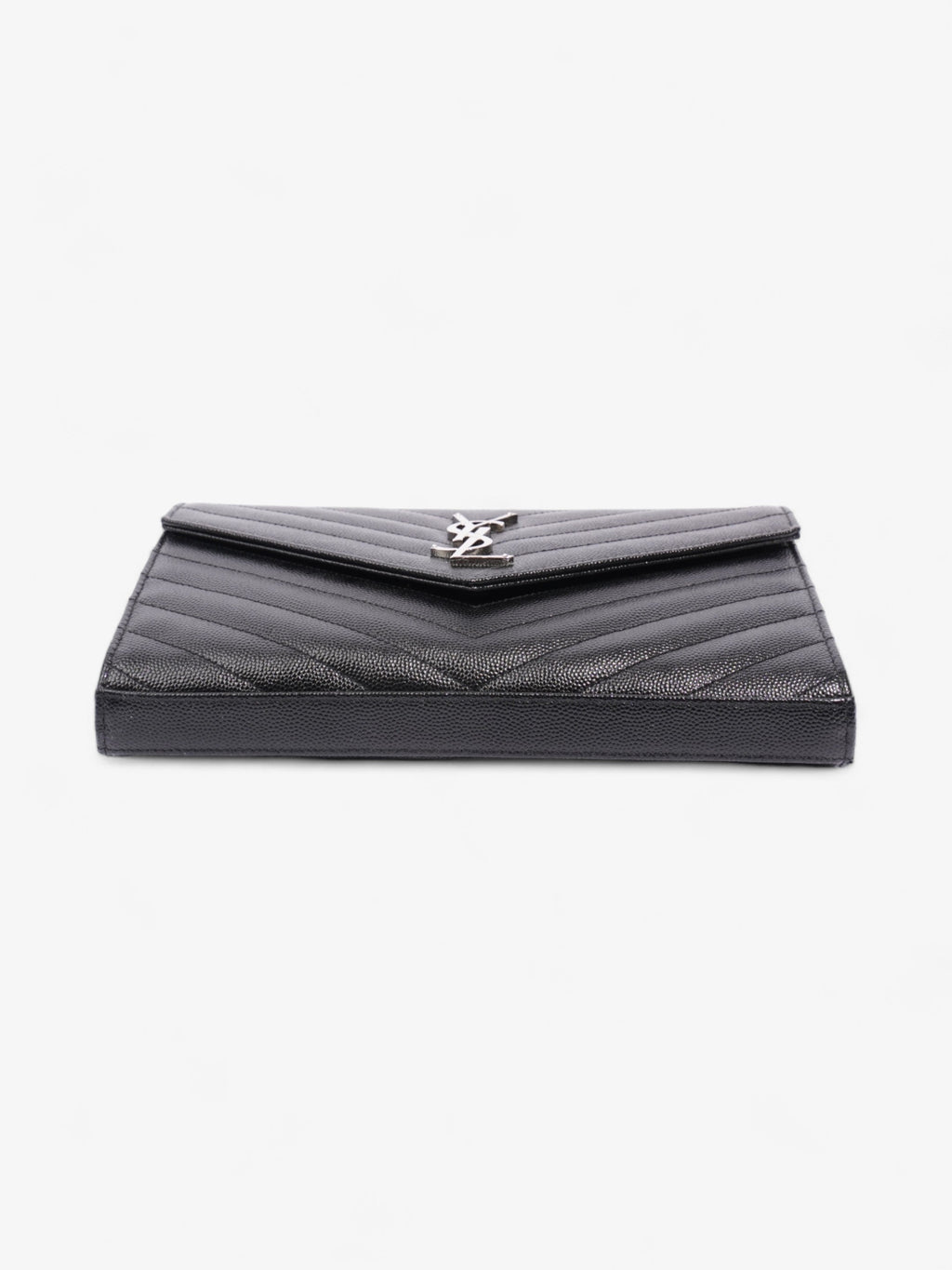 Saint Laurent Cassandre Chain Wallet Black Grained Leather
