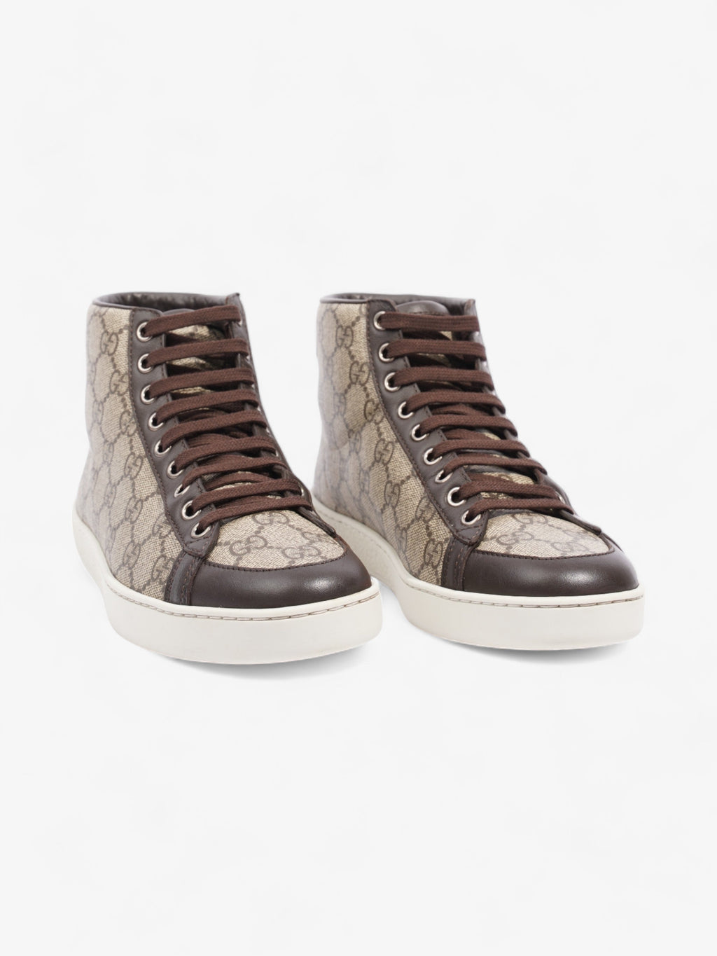 Gucci High Top Sneakers Beige And Ebony GG Supreme / Brown Coated Canvas EU 37 UK 4