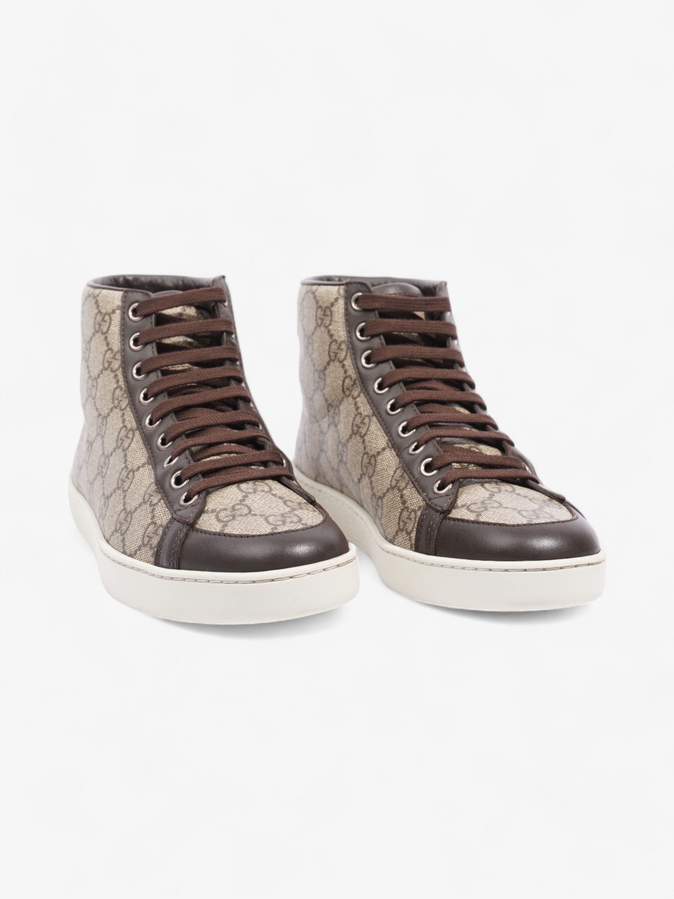 Gucci High Top Sneakers Beige And Ebony GG Supreme / Brown Coated Canvas EU 37 UK 4