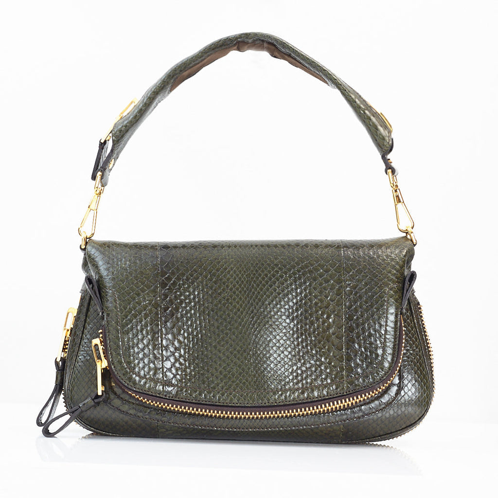 Jennifer Green Snakeskin Flap Bag