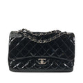 Chanel Classic Double Flap Jumbo Black Patent Leather Silver