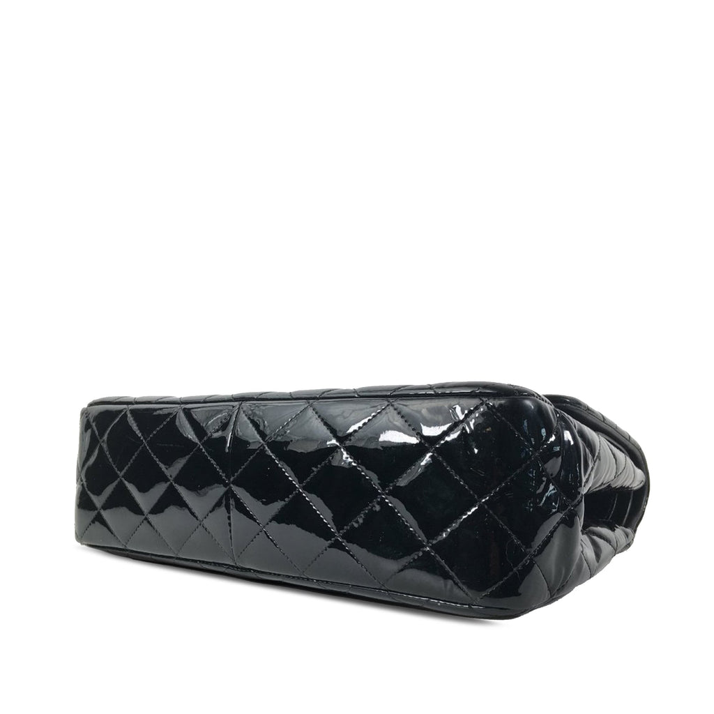 Chanel Classic Double Flap Jumbo Black Patent Leather Silver