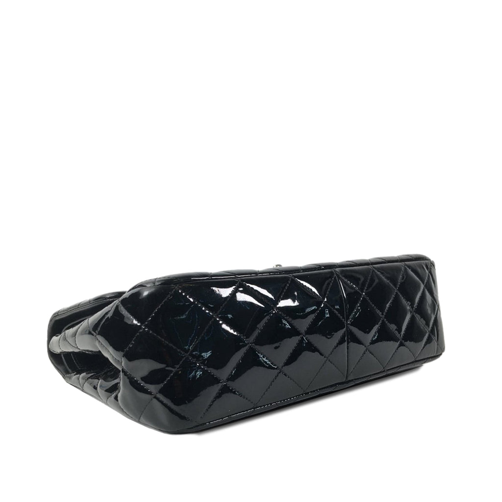 Chanel Classic Double Flap Jumbo Black Patent Leather Silver