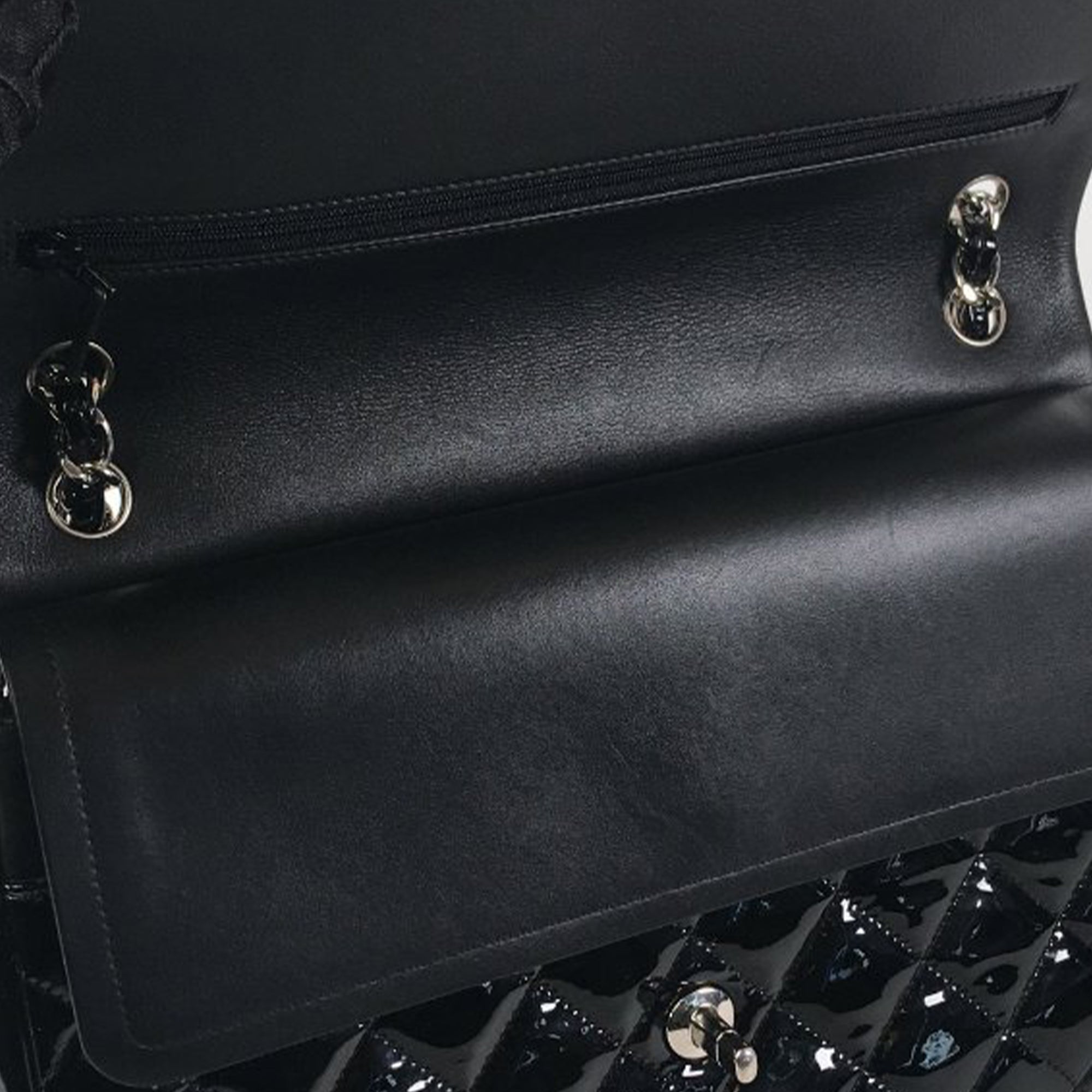 Chanel Classic Double Flap Jumbo Black Patent Leather Silver