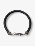 Saint Laurent Logo Hook Bracelet Black / Silver Tone Leather Medium