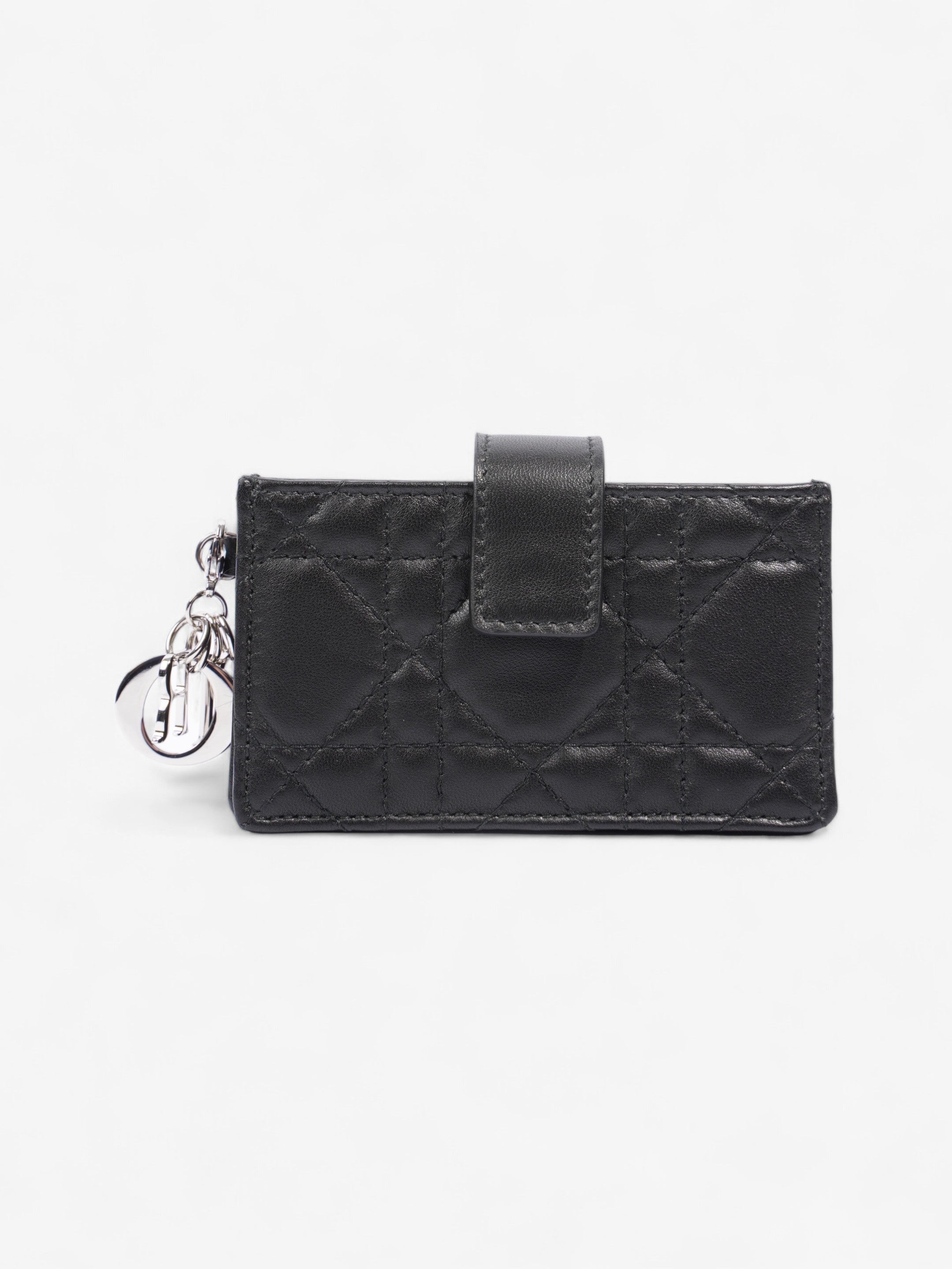 Christian Dior Lady Dior Jasmine Card Holder Black / Silver Lambskin Leather