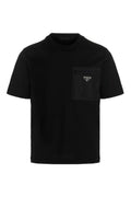 PRADA Cotton and Re-Nylon Crewneck T-Shirt with Zip Chest Pocket - Men’s