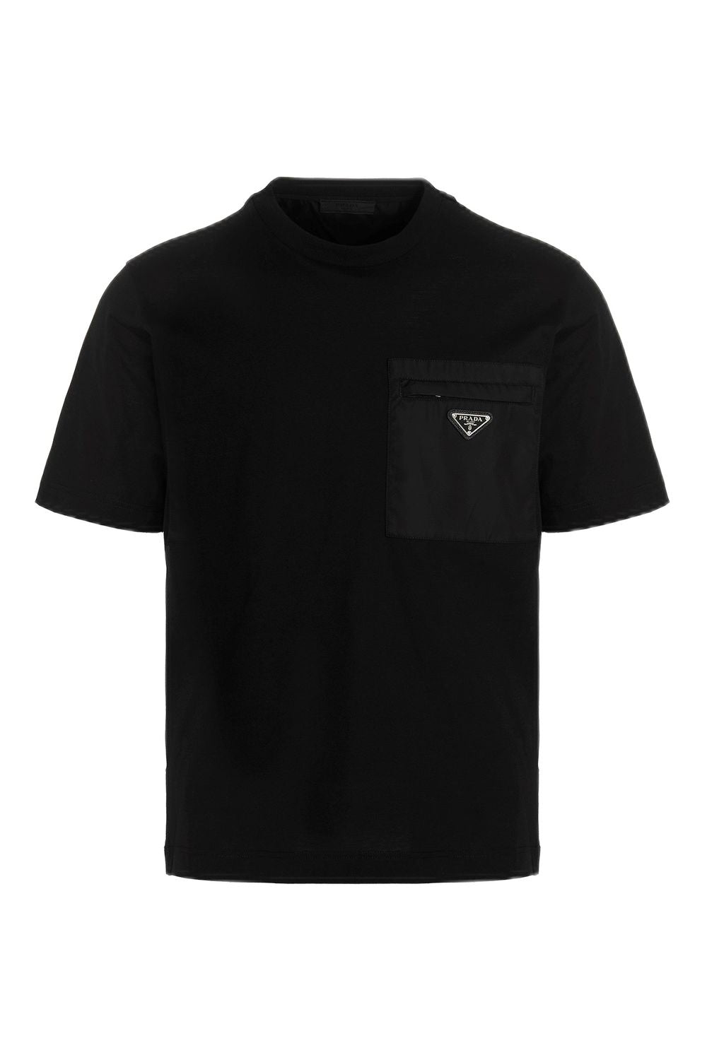 PRADA Cotton and Re-Nylon Crewneck T-Shirt with Zip Chest Pocket - Men’s