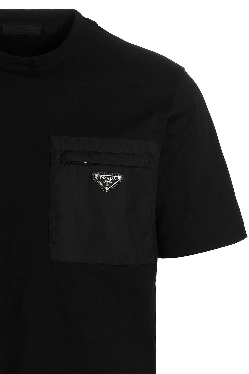 PRADA Cotton and Re-Nylon Crewneck T-Shirt with Zip Chest Pocket - Men’s