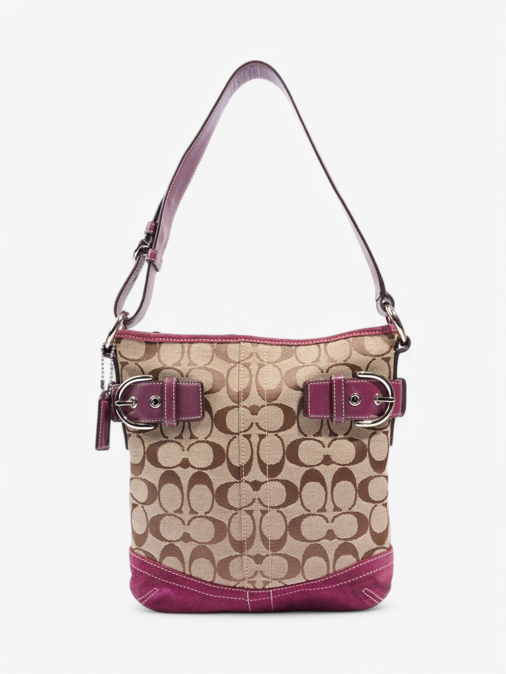 Coach Signature Shoulder Bag Beige / Purple Canvas
