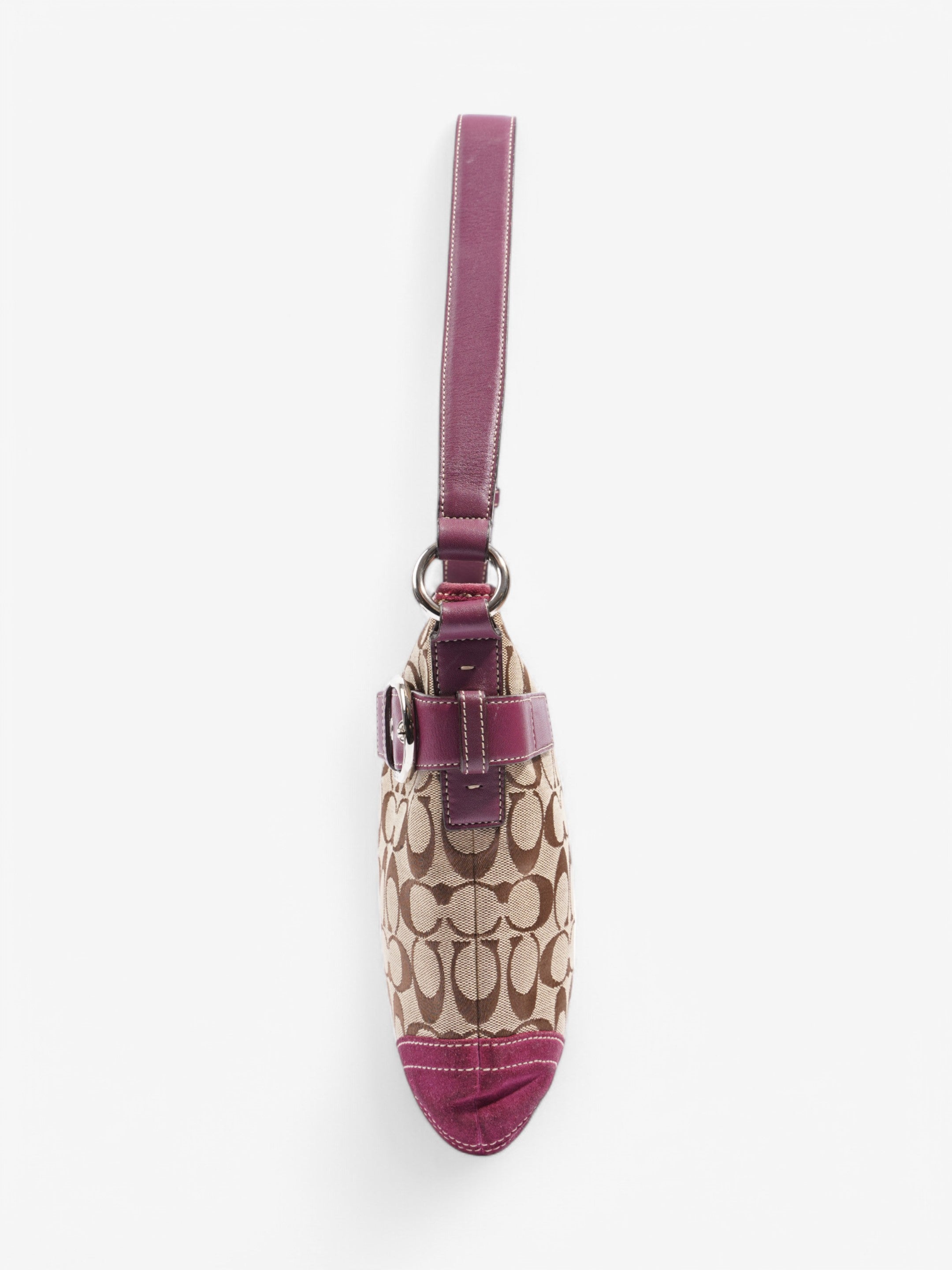 Coach Signature Shoulder Bag Beige / Purple Canvas