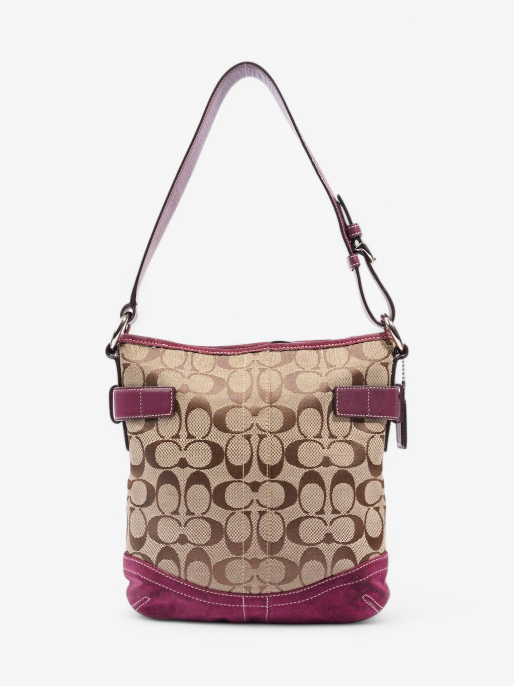 Coach Signature Shoulder Bag Beige / Purple Canvas