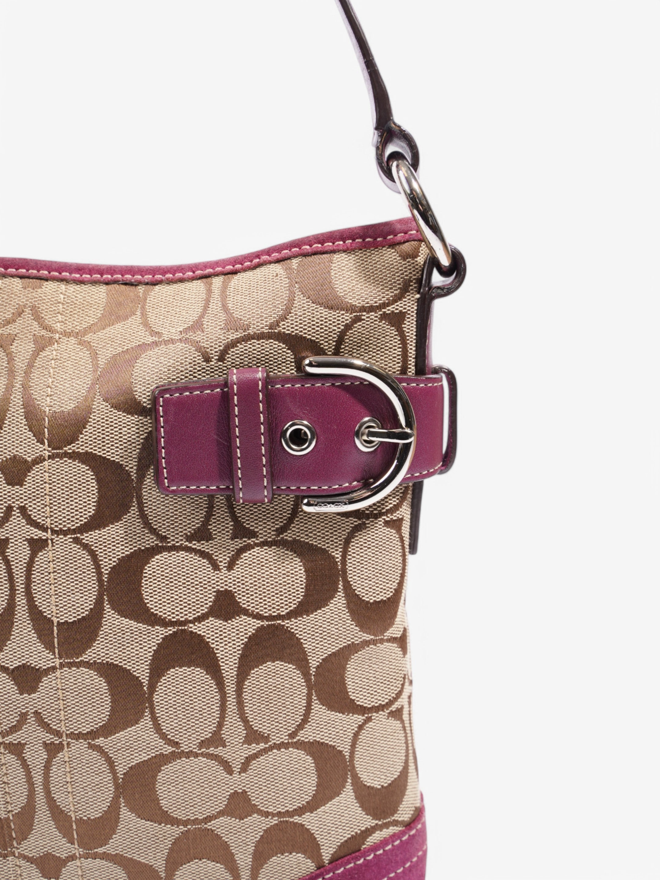Coach Signature Shoulder Bag Beige / Purple Canvas
