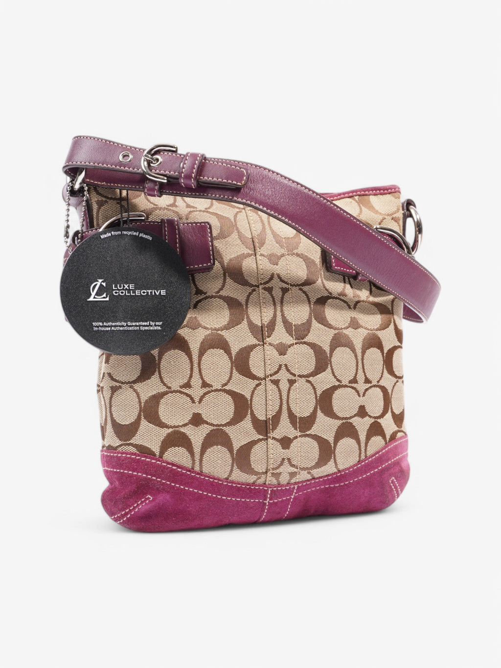 Coach Signature Shoulder Bag Beige / Purple Canvas