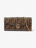 Fendi FF Circle Continental With Chain Brown / Black Calfskin Leather