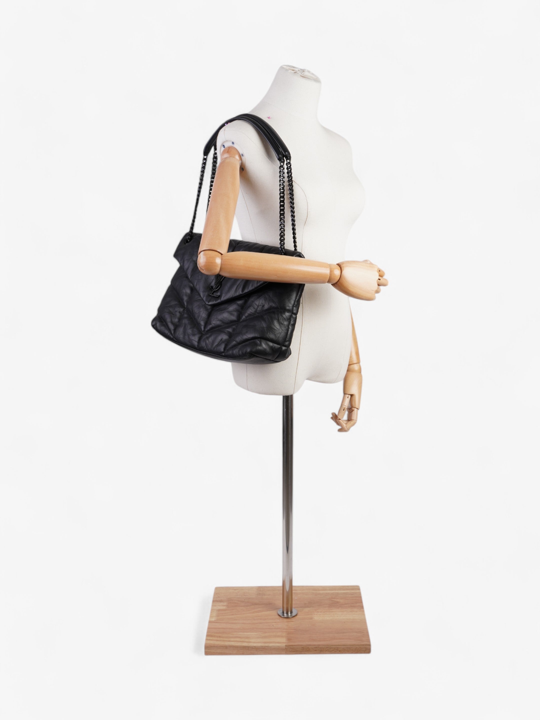 Saint Laurent Lou Lou Puffer Black Nappa Leather Large