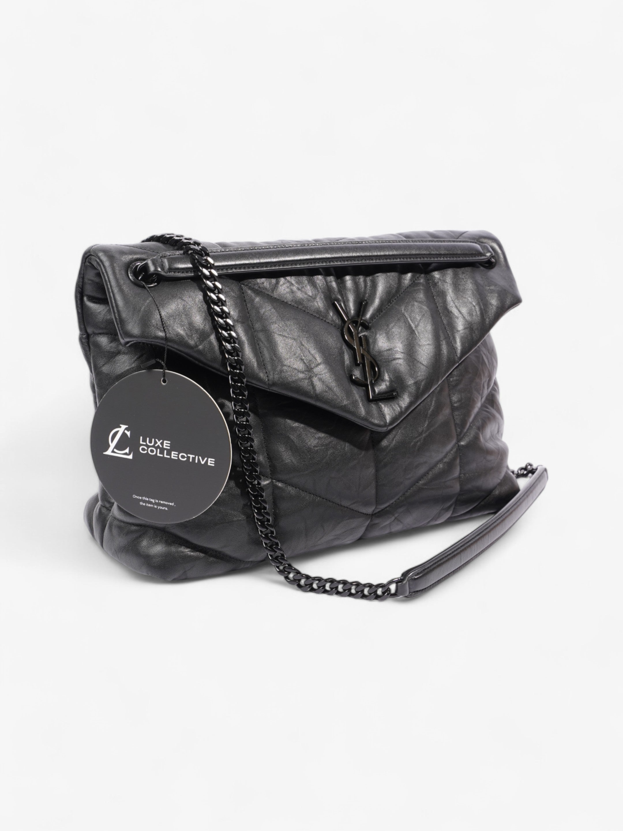 Saint Laurent Lou Lou Puffer Black Nappa Leather Large