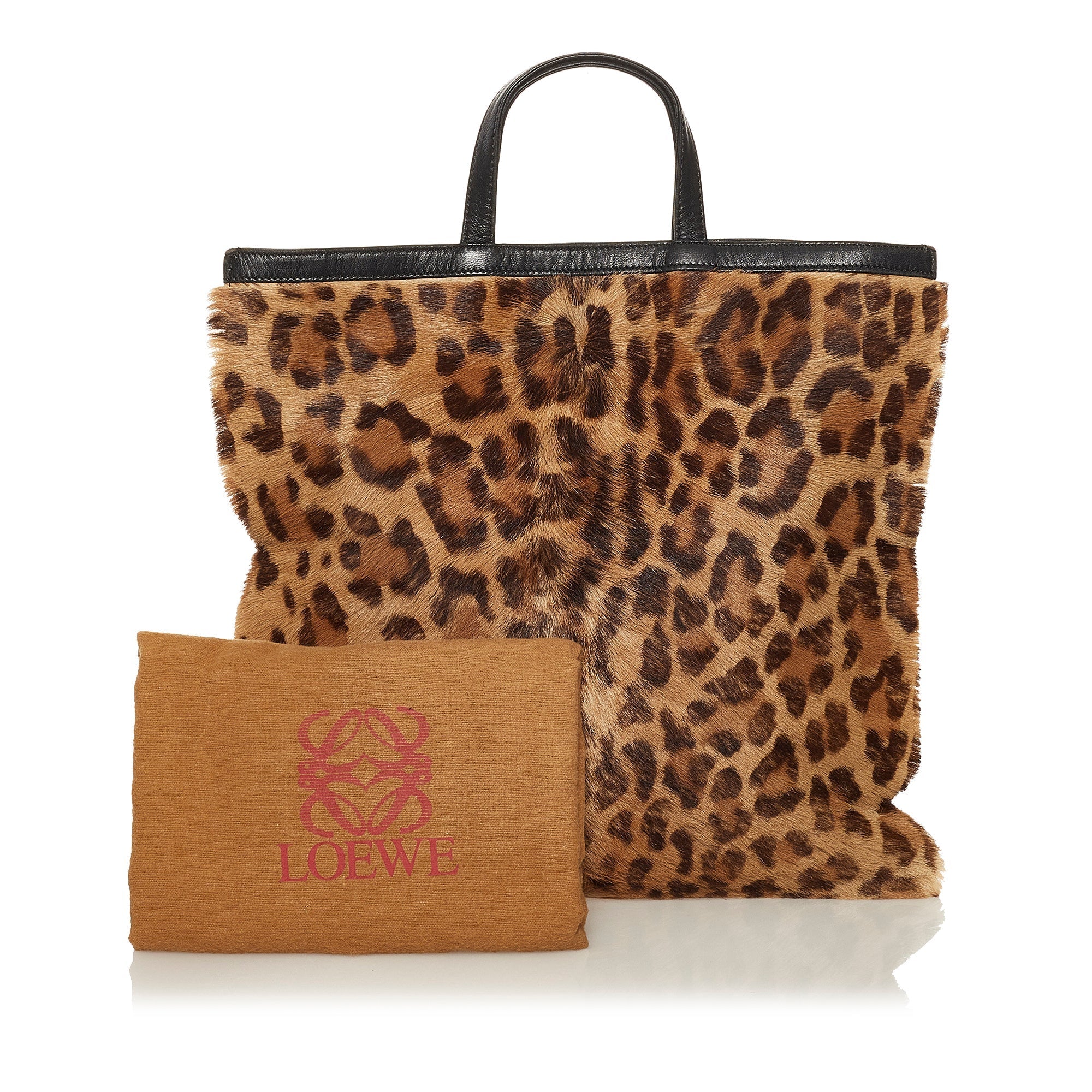 Brown Loewe Pony Hair Leopard Print Tote Bag