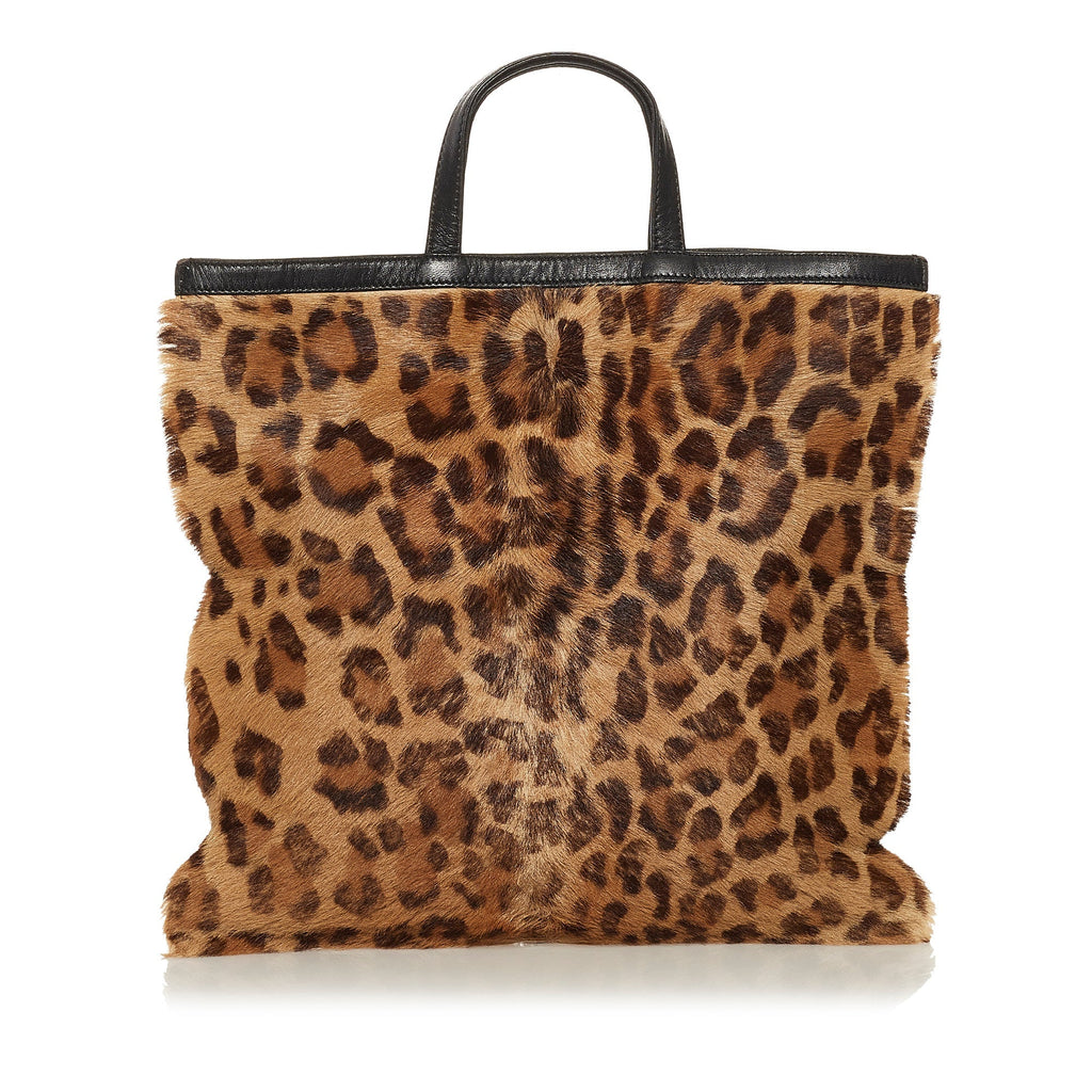 Brown Loewe Pony Hair Leopard Print Tote Bag