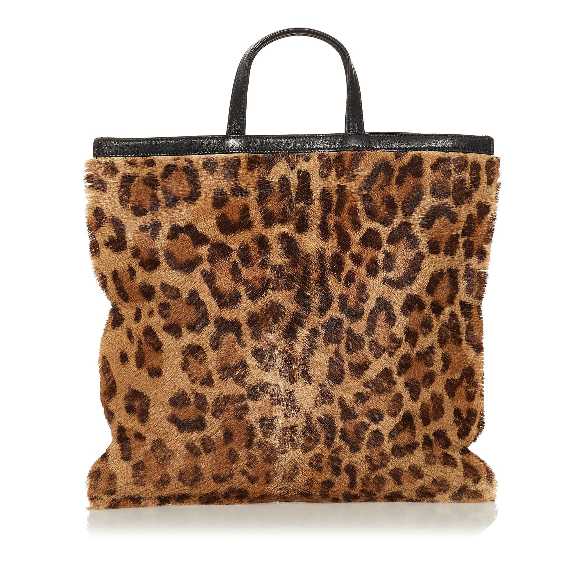 Brown Loewe Pony Hair Leopard Print Tote Bag