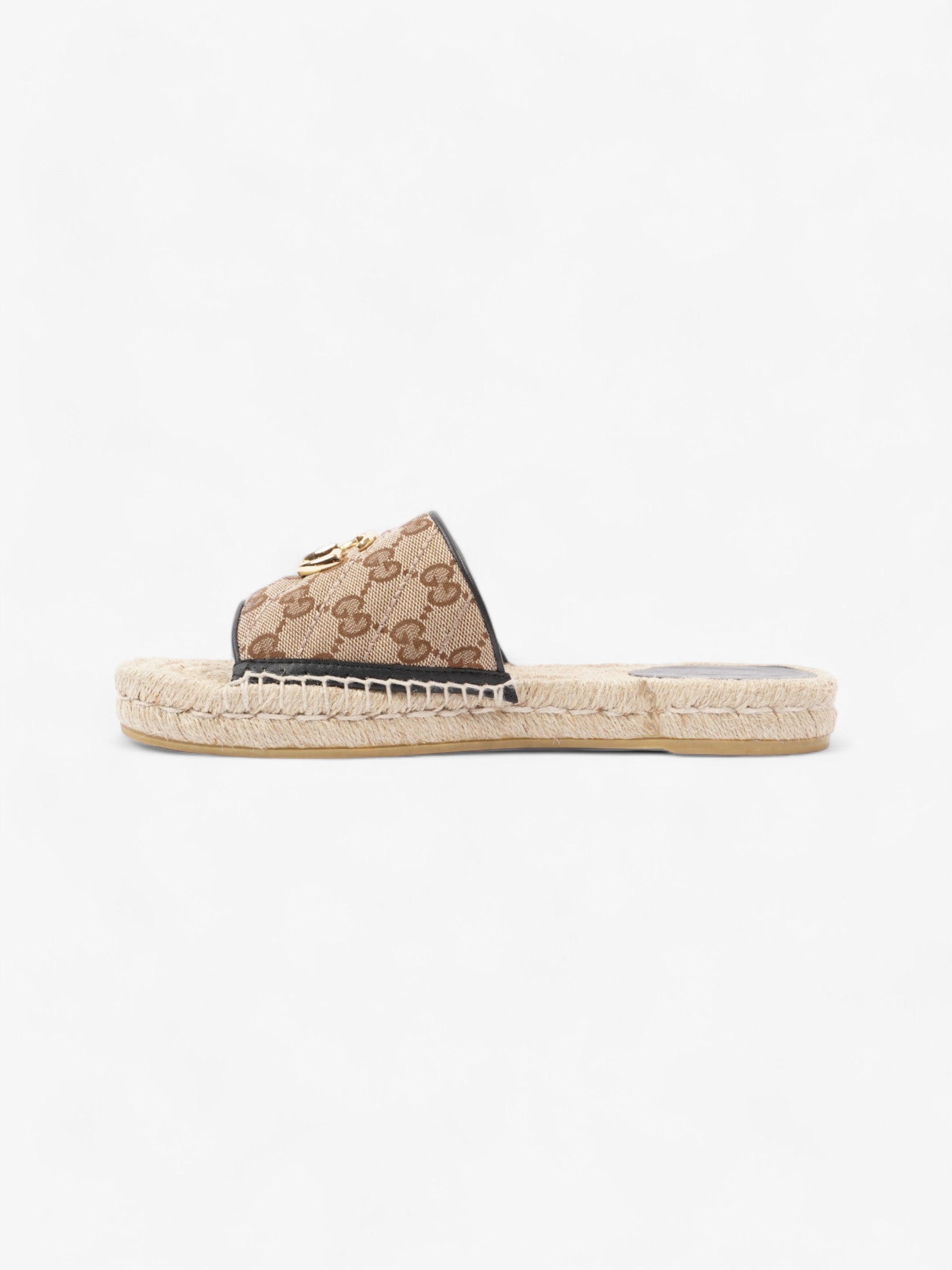 Gucci GG MATELASS脡 CANVAS ESPADRILLE SANDAL Beige Monogram / Black Canvas EU 38.5 UK 5.5