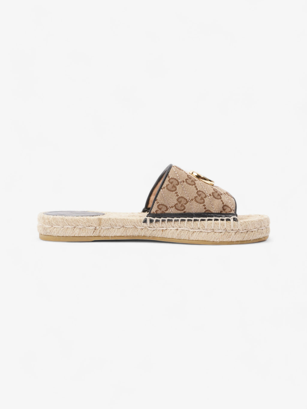 Gucci GG MATELASS脡 CANVAS ESPADRILLE SANDAL Beige Monogram / Black Canvas EU 38.5 UK 5.5