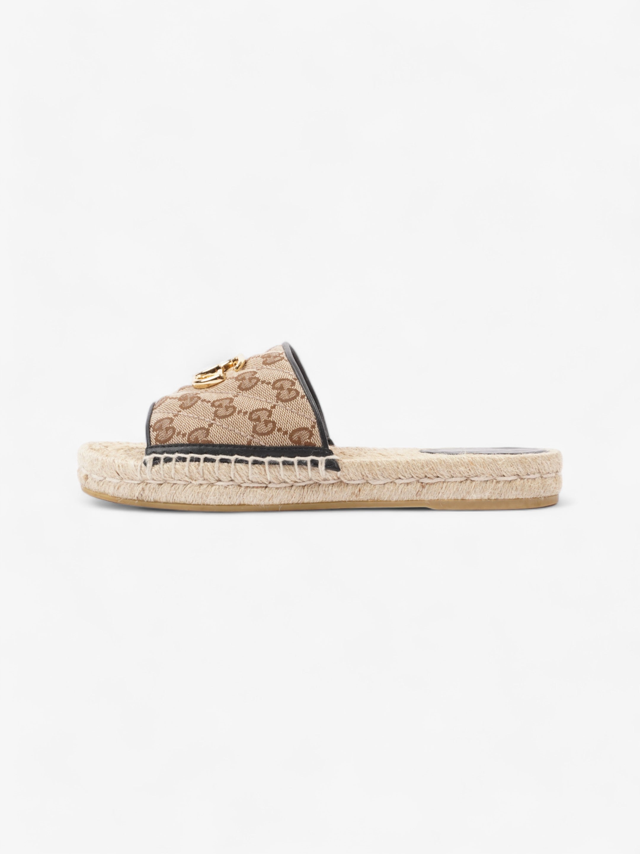 Gucci GG MATELASS脡 CANVAS ESPADRILLE SANDAL Beige Monogram / Black Canvas EU 38.5 UK 5.5
