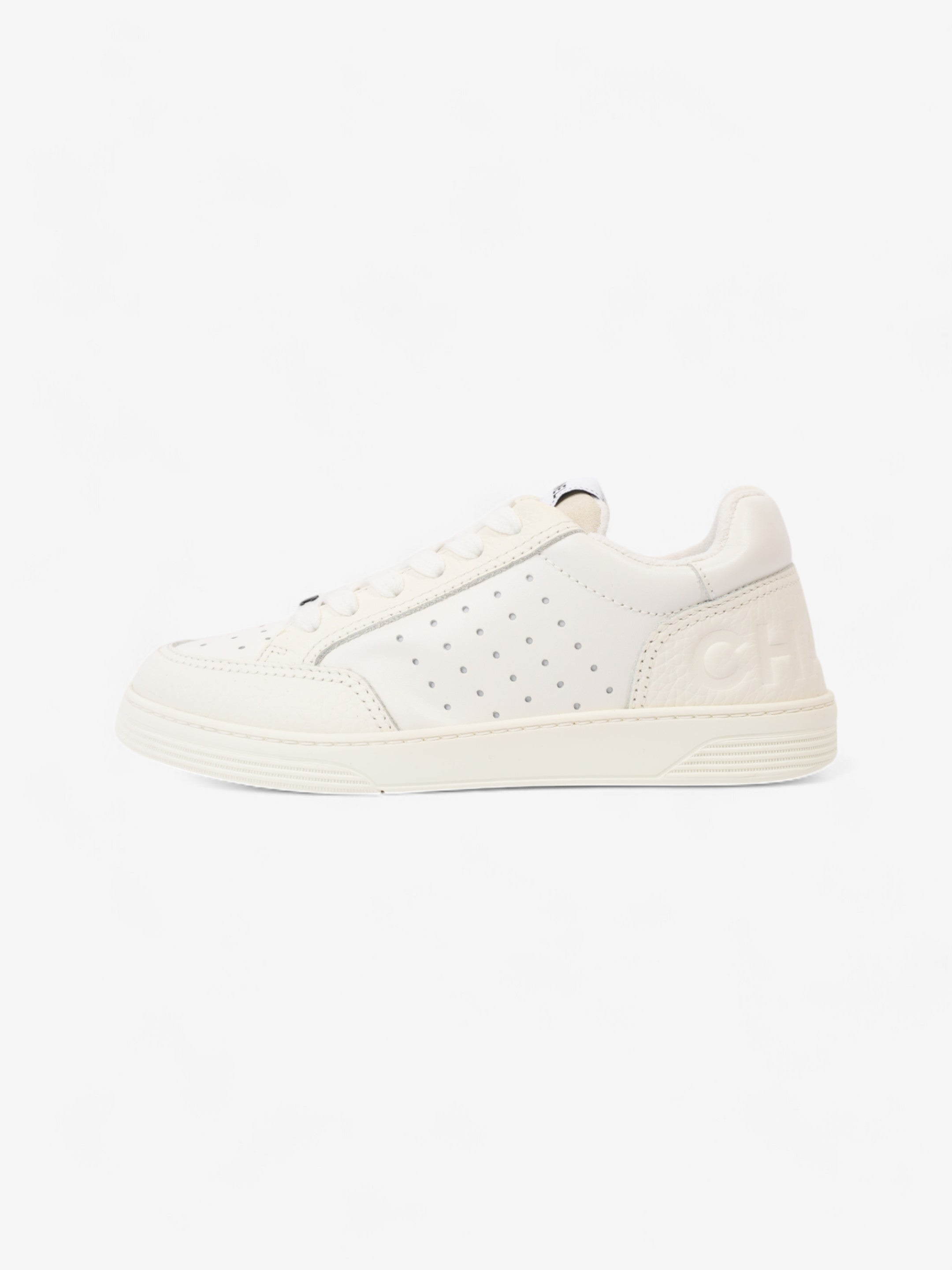 Chanel Perforated Low Top Sneakers White Leather EU 37 UK 4
