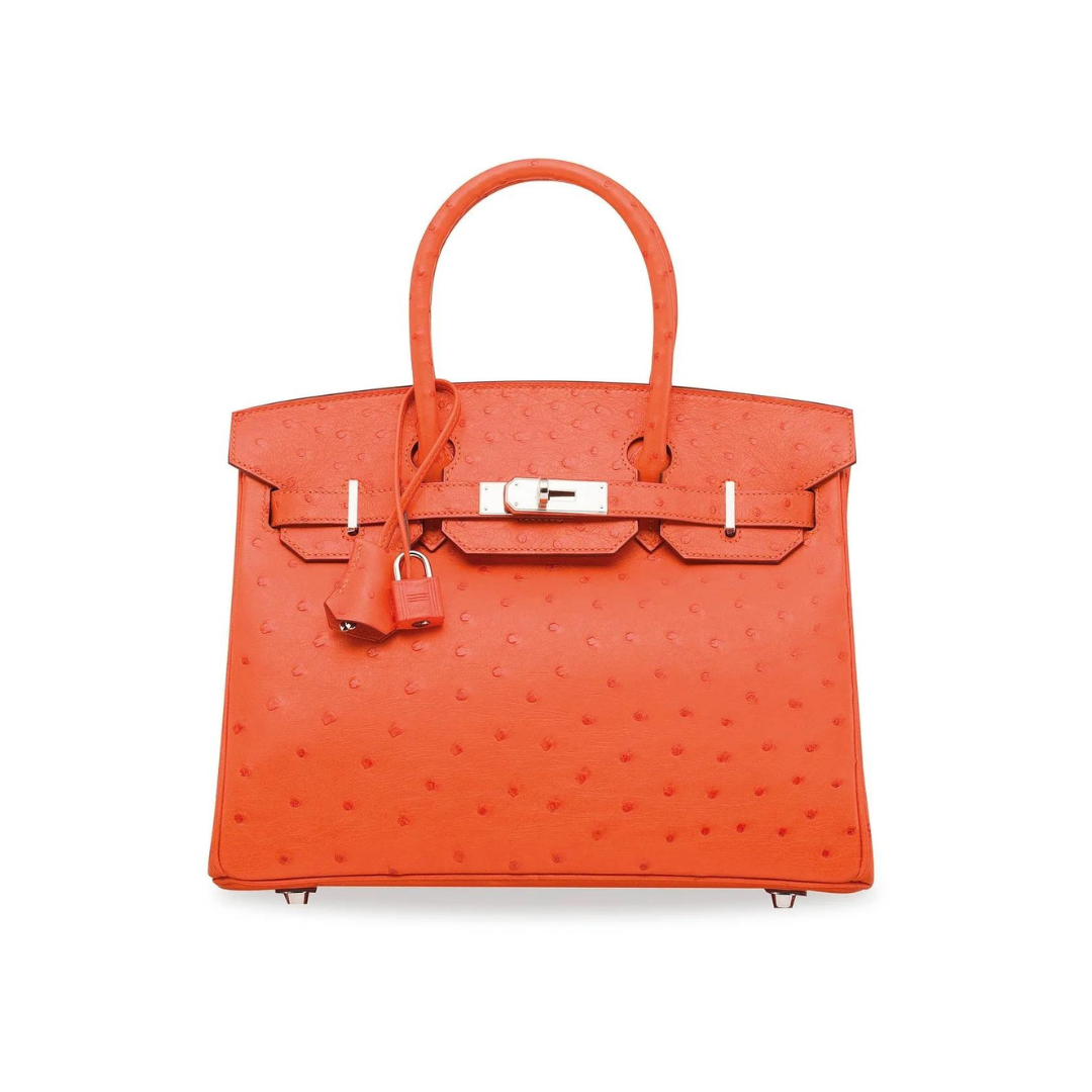 HermÃƒÆ’Ã‚Â¨s Birkin 30 Ostrich Leather Tangerine Palladium Hardware